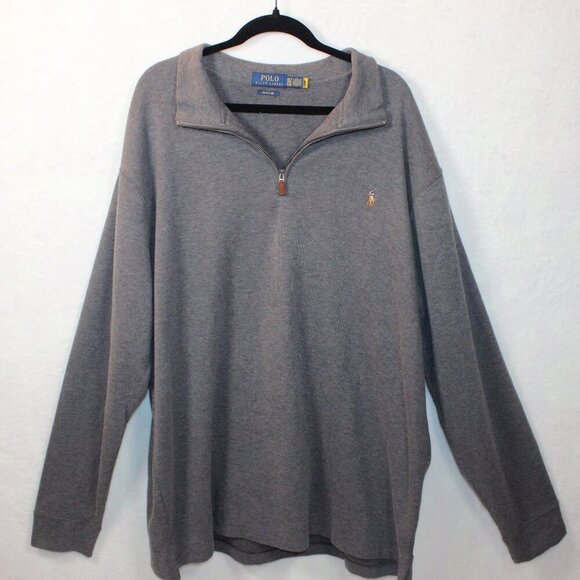 Men’s Polo Ralph Lauren 1/4 Zip Pullover Gray Long Sleeve Size 2XLT - Picture 1 of 10